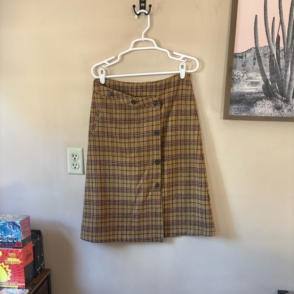 Anthropologie Dresses & Skirts - ❤️FINAL SALE❤️ Anthro | The Korner Mustard Plaid Faux-Wrap Wool Skirt Size 8